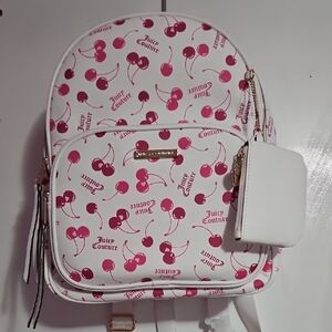 Juicy Couture Cherry Pattern Backpack in White and Pink